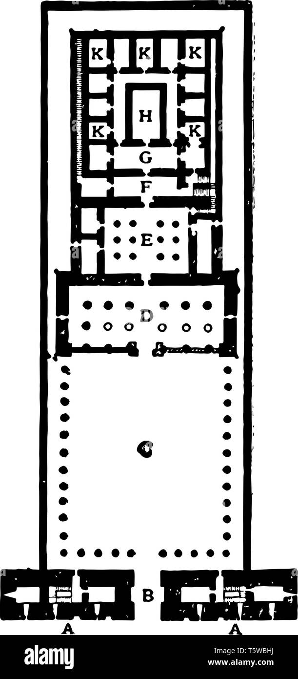 Pianta del Tempio di Edfu 21341999 BC Egitto architettura Egyptianstyle le caratteristiche architettoniche della porta di ingresso Corte Grande Sala delle Colonne secondo Hal Illustrazione Vettoriale