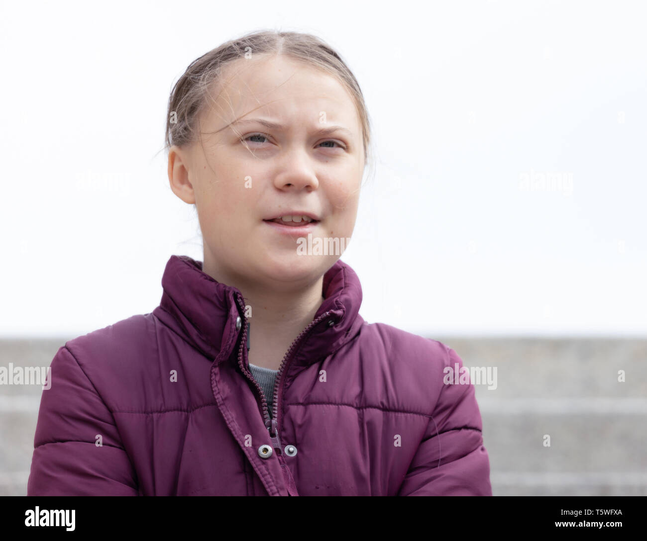 Stoccolma, Svezia. 26 Aprile, 2019. 16-anno-vecchio clima svedese Greta attivista Thunberg dimostrando a Stoccolma il venerdì. Foto Stock