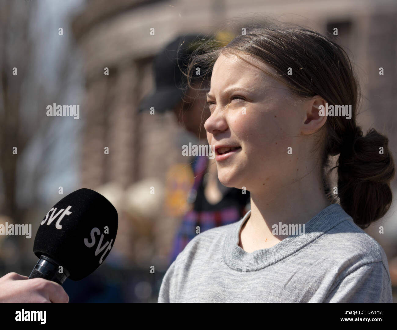 Stoccolma, Svezia. 26 Aprile, 2019. 16-anno-vecchio clima svedese Greta attivista Thunberg dimostrando a Stoccolma il venerdì. Intervistato da T svedese Foto Stock