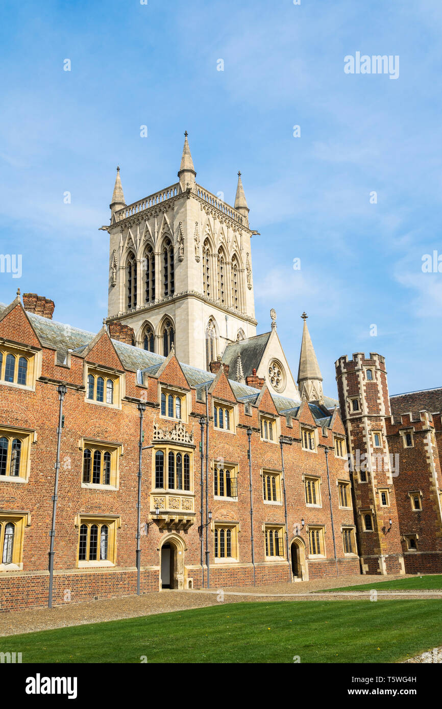 St Johns College Chapel torre dalla seconda Corte St Johns College di Cambridge 2019 Foto Stock