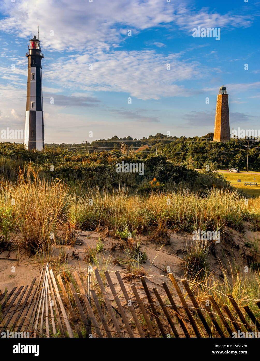 La nuova e la vecchia Cape Henry fari Fort Story - Virginia Beach, Va. Foto Stock
