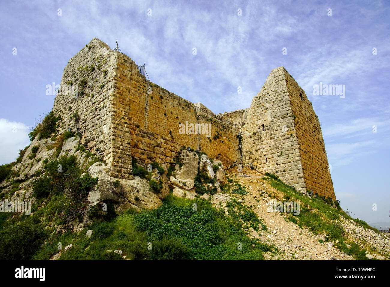 Vista del castello di Ajloun nel nord-ovest della Giordania. Importante fort per arabi e i crociati. Foto Stock