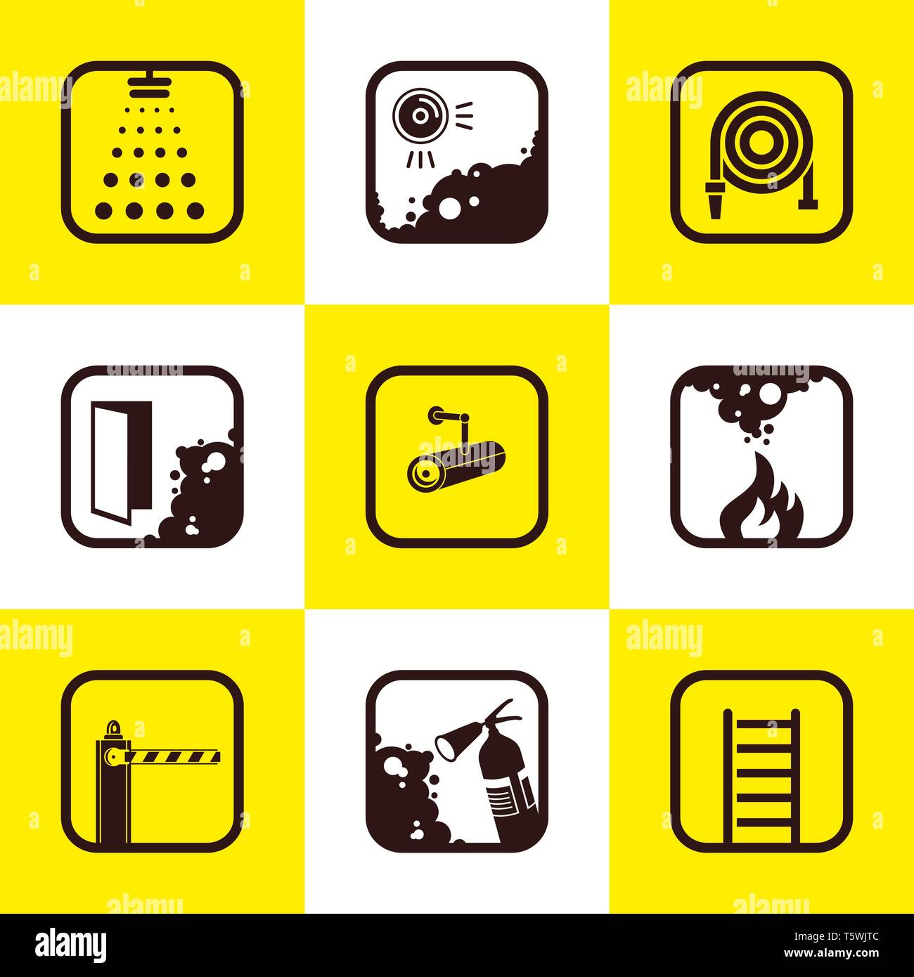Servizi antincendio icone. Set di 9 icone di qualità. Fire fighter e soccorso set di icone illustrazione vettoriale per il mobile, web e applicazioni. Illustrazione Vettoriale