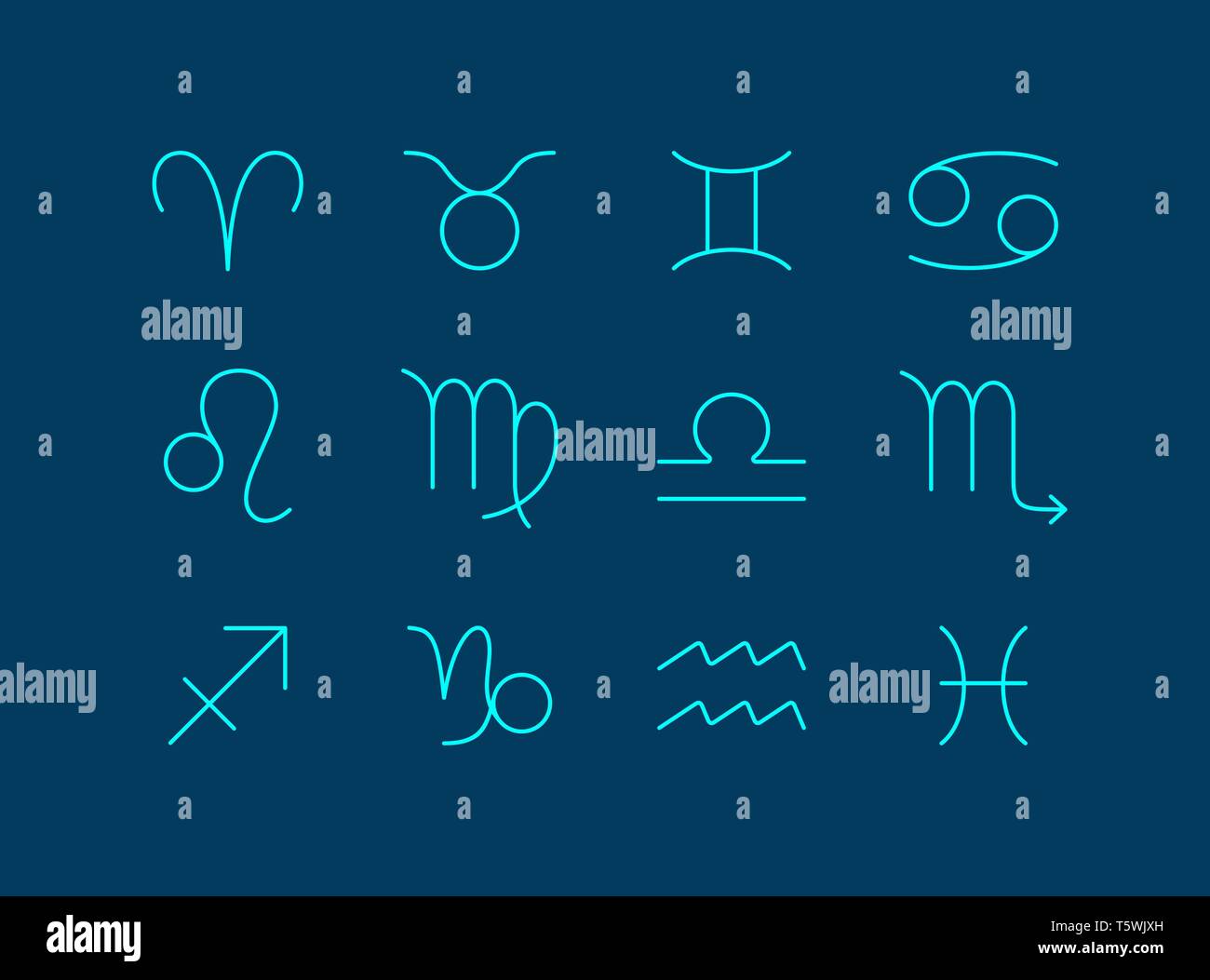 Impostare segno zodiacale. Icona di contorno. Illustrazione Vettoriale su sfondo blu. Illustrazione Vettoriale