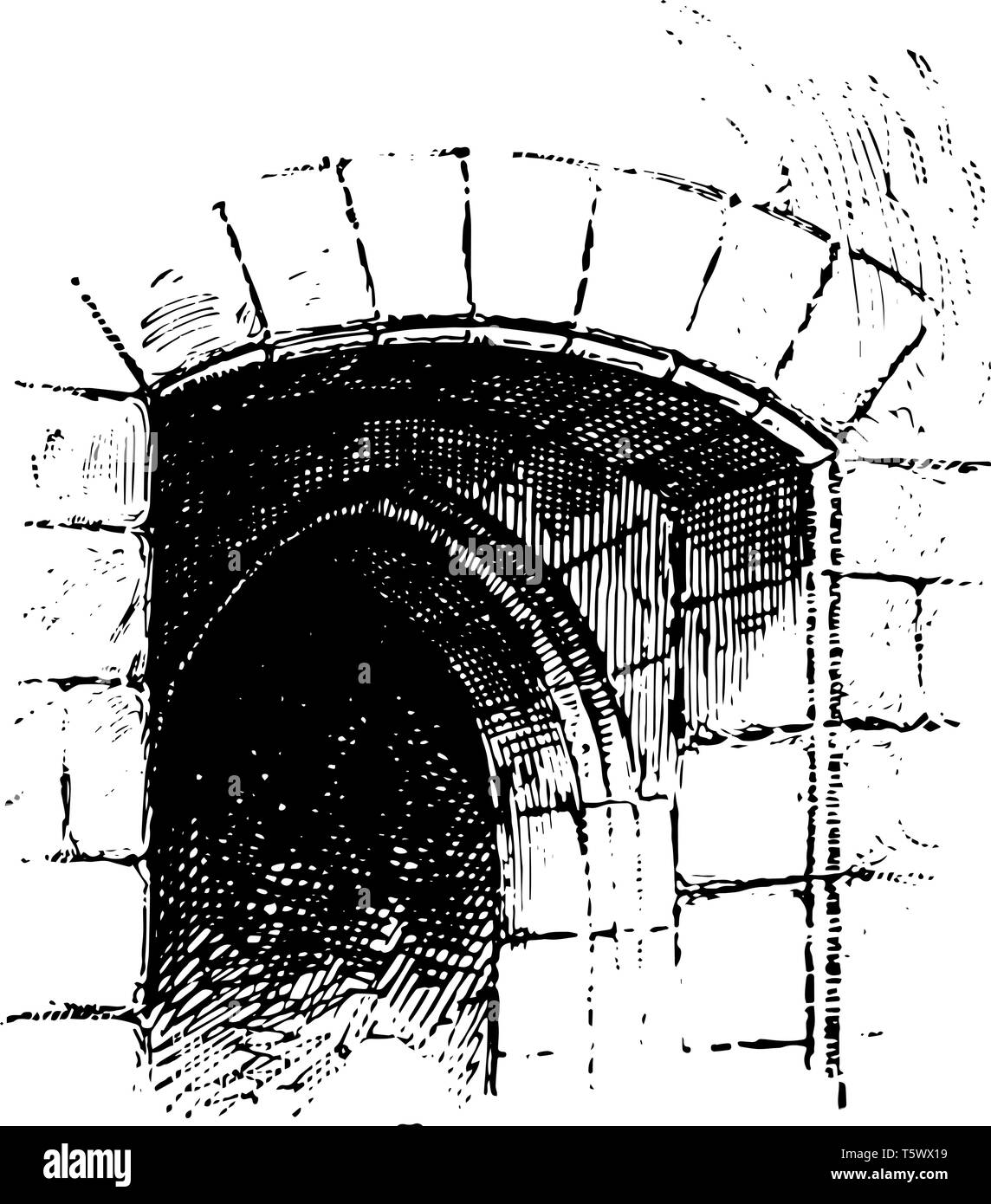 Arriere-voussure vault collocati all'interno di apertura della finestra, aumentare, dimensioni, apertura porta, apertura, vintage disegno della linea di incisione o illustrazione Illustrazione Vettoriale