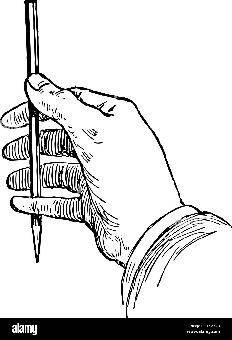 La stima di linee utilizzando una matita è il pollice della lunghezza di una matita che copre una linea del modello di rotazione del braccio è stimare la proporzione di t Illustrazione Vettoriale