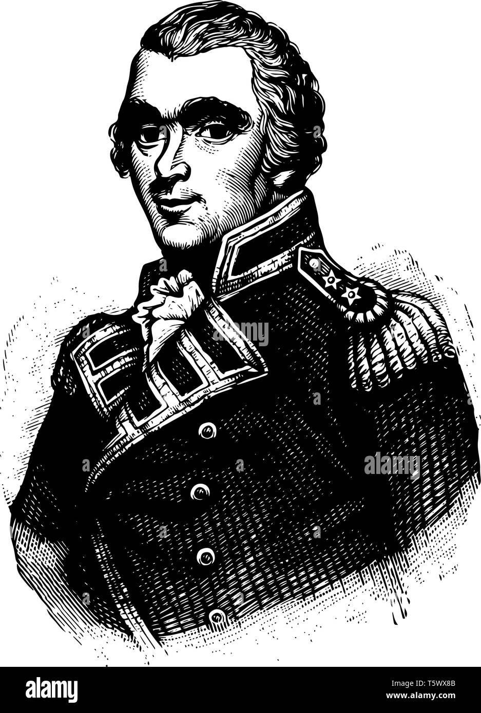 James Richard Dacres 1788 al 1853 egli era un ufficiale inglese della Royal Navy vintage disegno della linea di incisione o illustrazione Illustrazione Vettoriale
