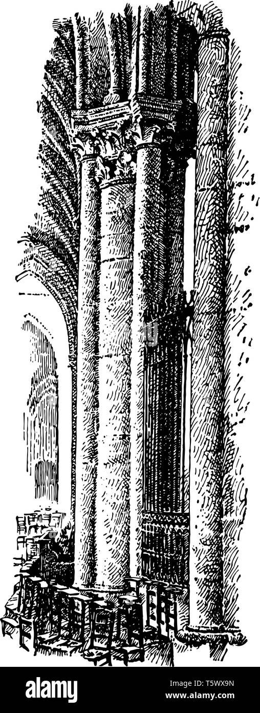 Pilastro dalla cattedrale di Tours, Francia, circa del XIII secolo Arnau Vidal, master, vintage disegno della linea di incisione o illustrazione. Illustrazione Vettoriale