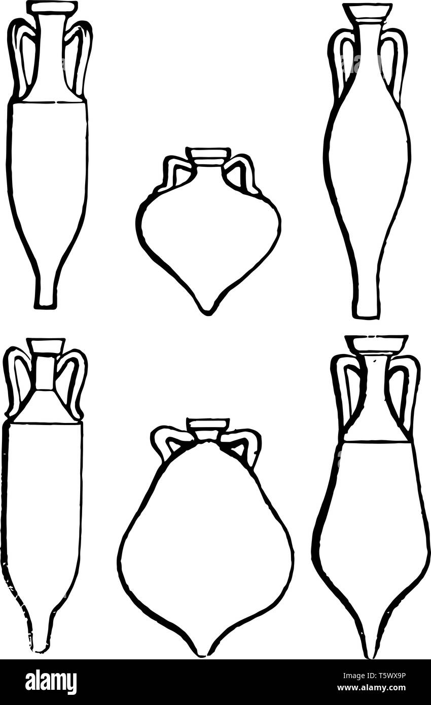 Anfore è un recipiente utilizzato per il contenimento di vino e di olio o di miele il successivo taglio rappresenta anfore nel British Museum vintage disegno della linea o engrav Illustrazione Vettoriale