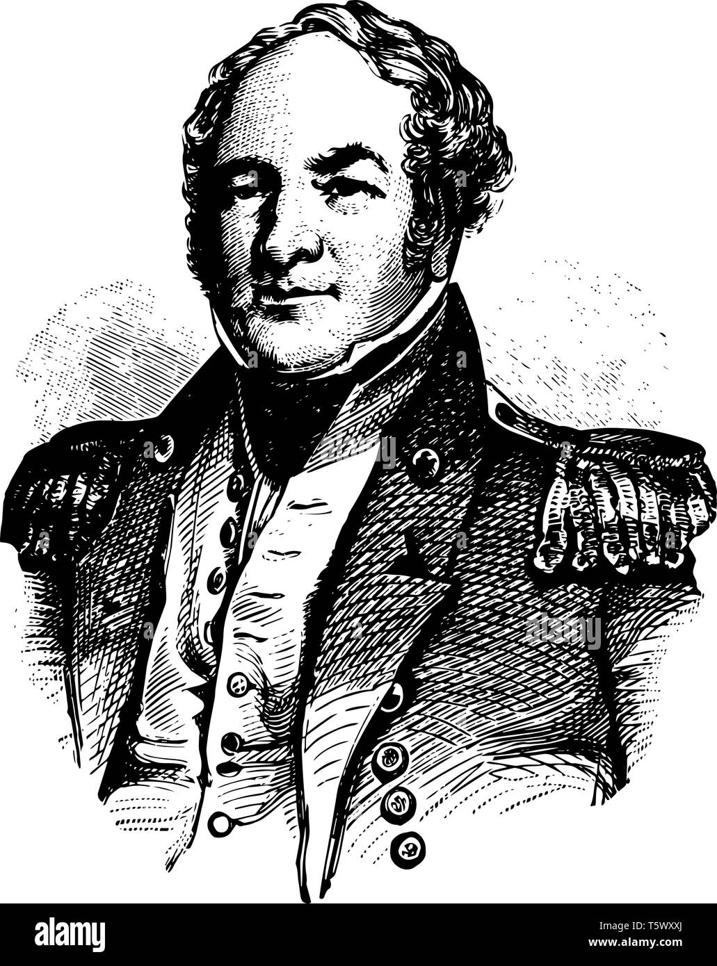 James Barron 1769 al 1851 egli era un ufficiale della marina degli Stati Uniti vintage disegno della linea di incisione o illustrazione Illustrazione Vettoriale