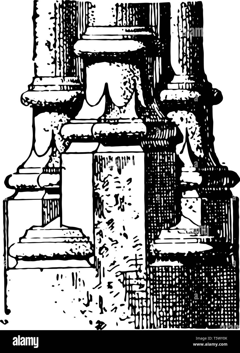 Base tipo tardo gotica di base a colonna rouen Francia medievale ornamento Shop Clipart Gallery vintage disegno della linea di incisione o illustrazione. Illustrazione Vettoriale