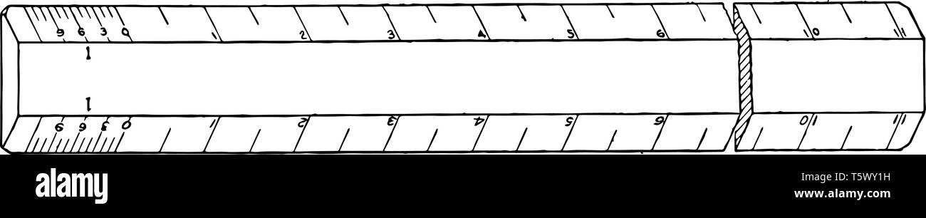 Unica scala righello sul bastone a causa del ritardo nel trovare la scala corretta è utilizzato per misurare le distanze o alla regola di linee rette vintage linea d Illustrazione Vettoriale