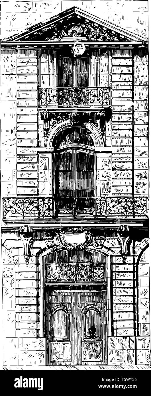 Facciata a Parigi in stile Luigi XV stessa licenza nel trattamento visualizzata in edifici secolari la massima libertà la costruzione originale ho Illustrazione Vettoriale