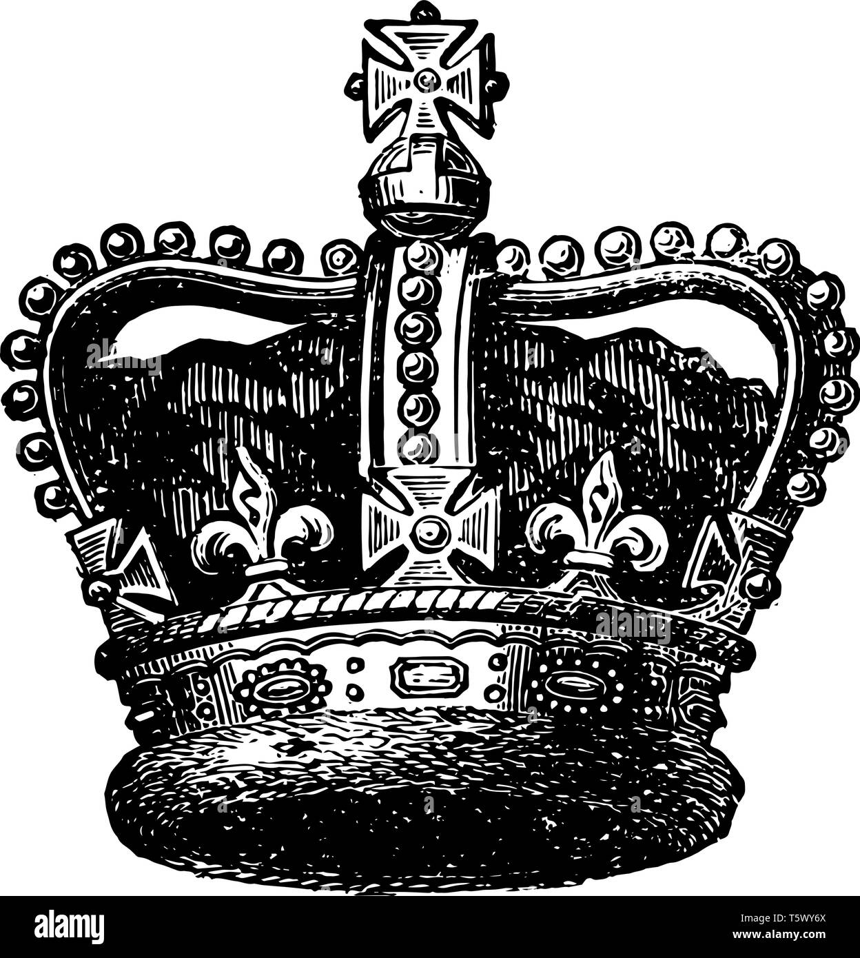 Imperial Crown utilizzati per l' incoronazione di imperatori vintage disegno della linea di incisione o illustrazione. Illustrazione Vettoriale