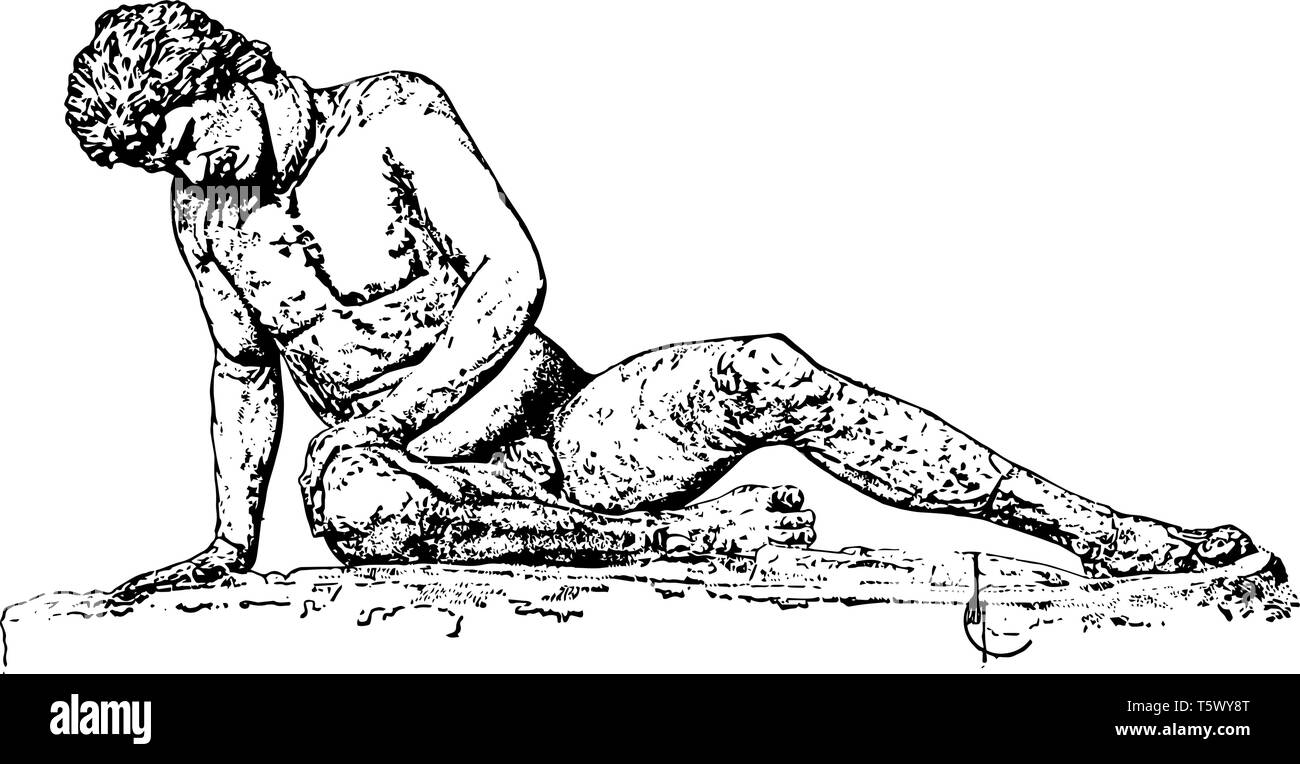 Il Galata morente è una copia romana di un antica scultura Greca, vintage disegno della linea di incisione o illustrazione. Illustrazione Vettoriale