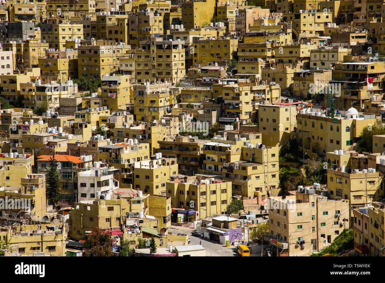 Vista in elevazione di Amman, capitale della Giordania. Foto Stock