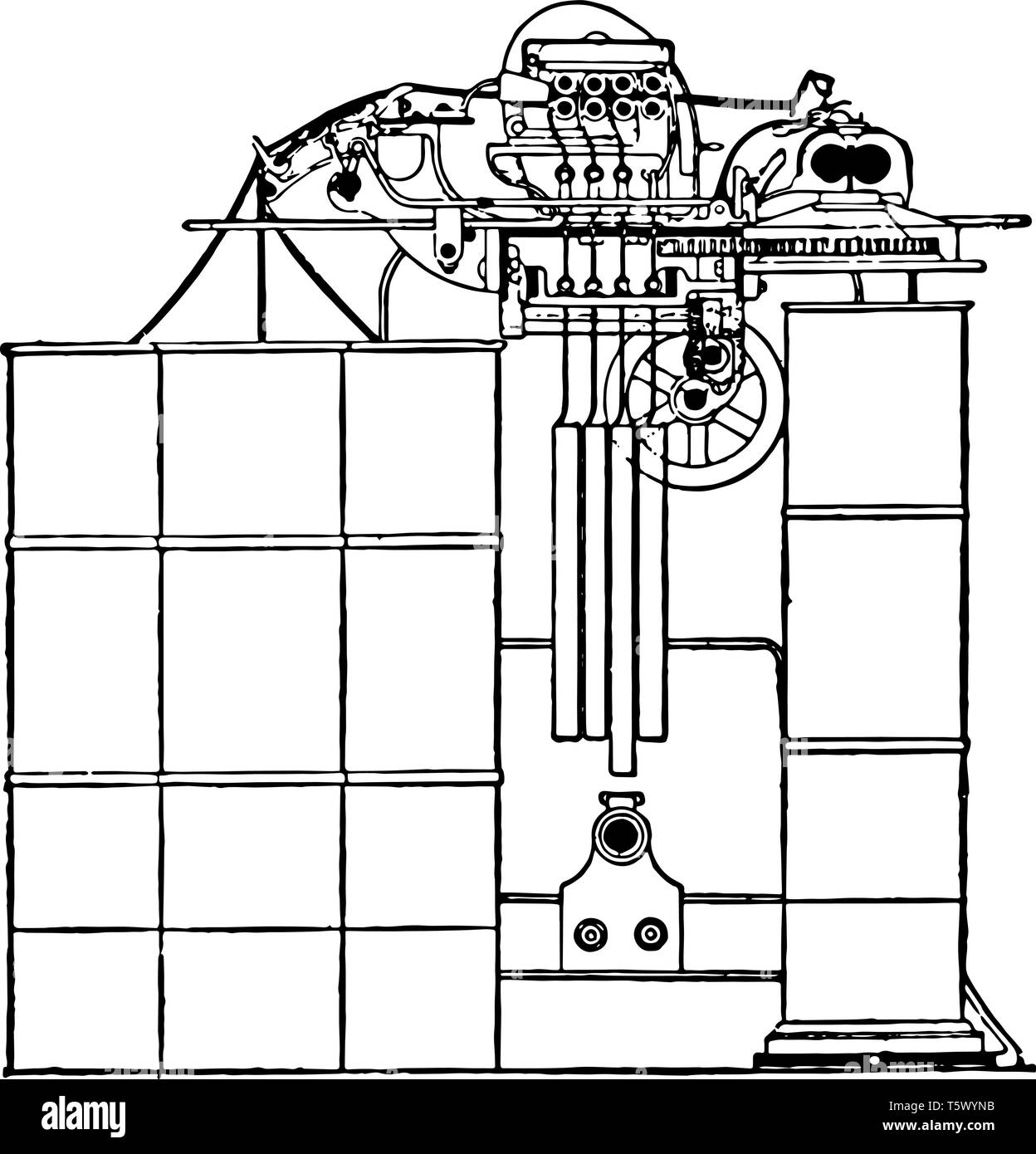 Questa immagine rappresenta la funzione di telaio di disegno, vintage disegno della linea di incisione o illustrazione. Illustrazione Vettoriale