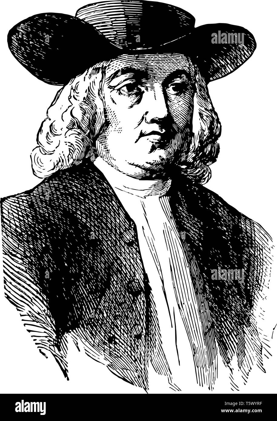 William Penn 1644 al 1718 egli era un inglese di real estate imprenditore filosofo e fondatore della provincia di Pennsylvania vintage disegno della linea o e Illustrazione Vettoriale