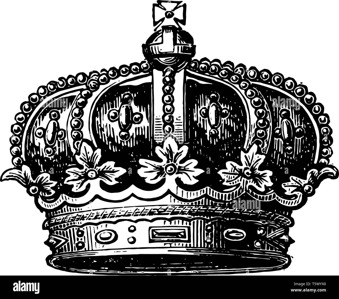 Coronet della fine del principe consorte crown vintage disegno della linea di incisione o illustrazione. Illustrazione Vettoriale