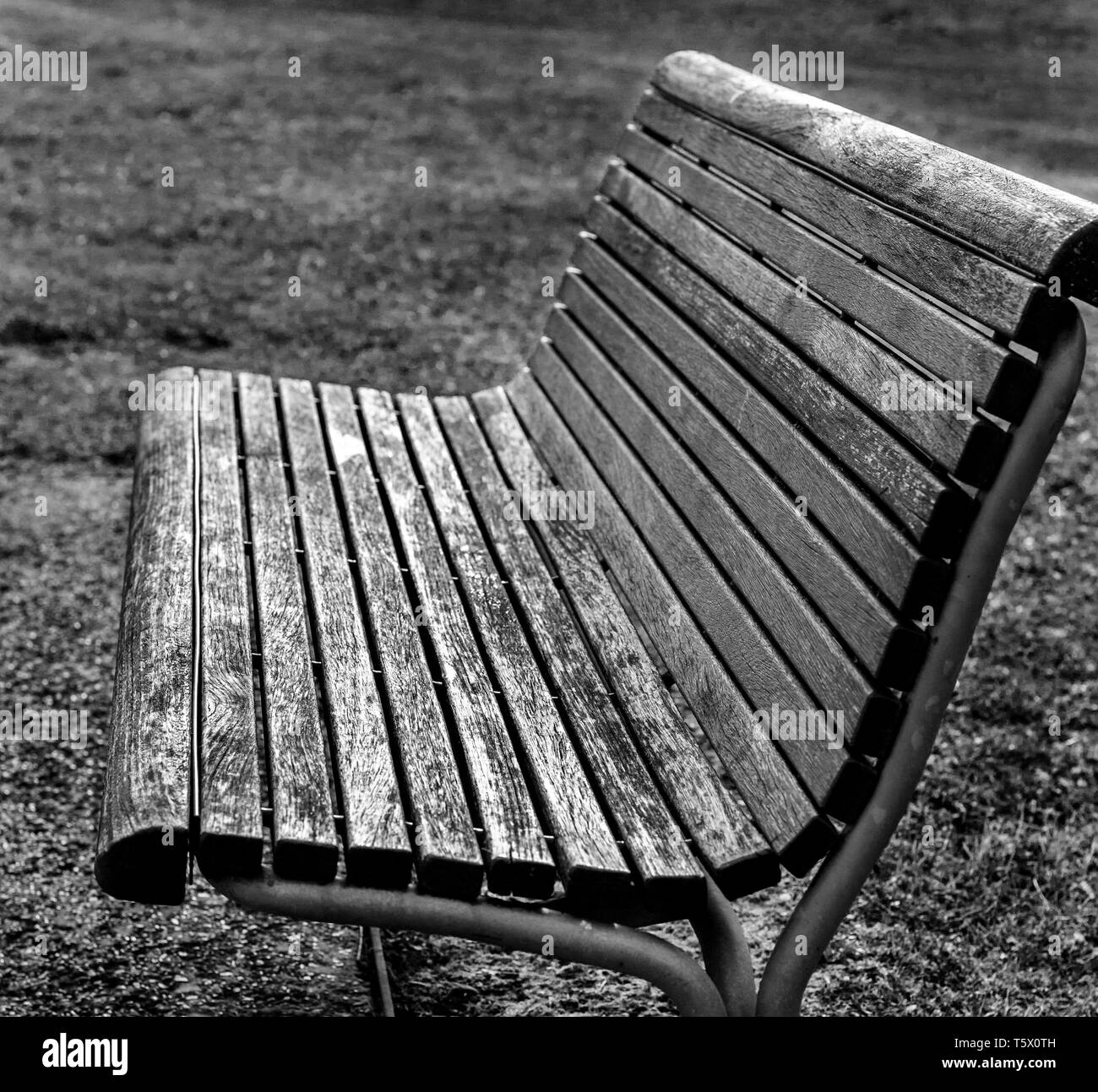 Legno rustical dettagliata al banco con molto di texture in un parco urbano in autunno Foto Stock