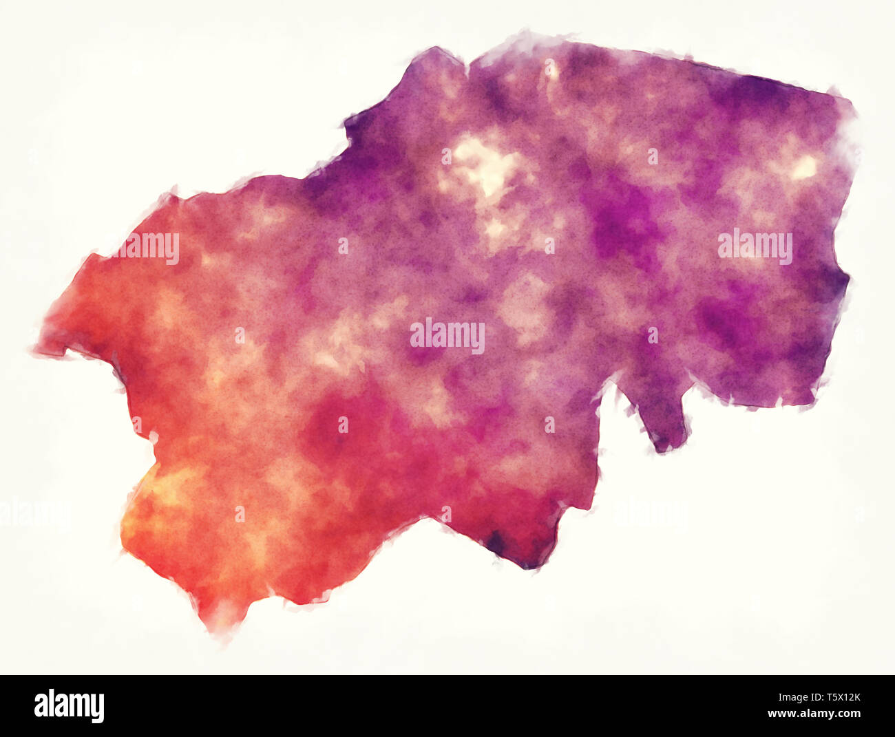 Distretto Gasa Mappa acquerello del Bhutan Foto Stock