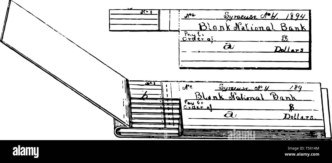 Questa immagine rappresenta il Check Book che è un addestramento di un istituto finanziario di pagare un determinato importo di una valuta specifica da un specifiche Illustrazione Vettoriale