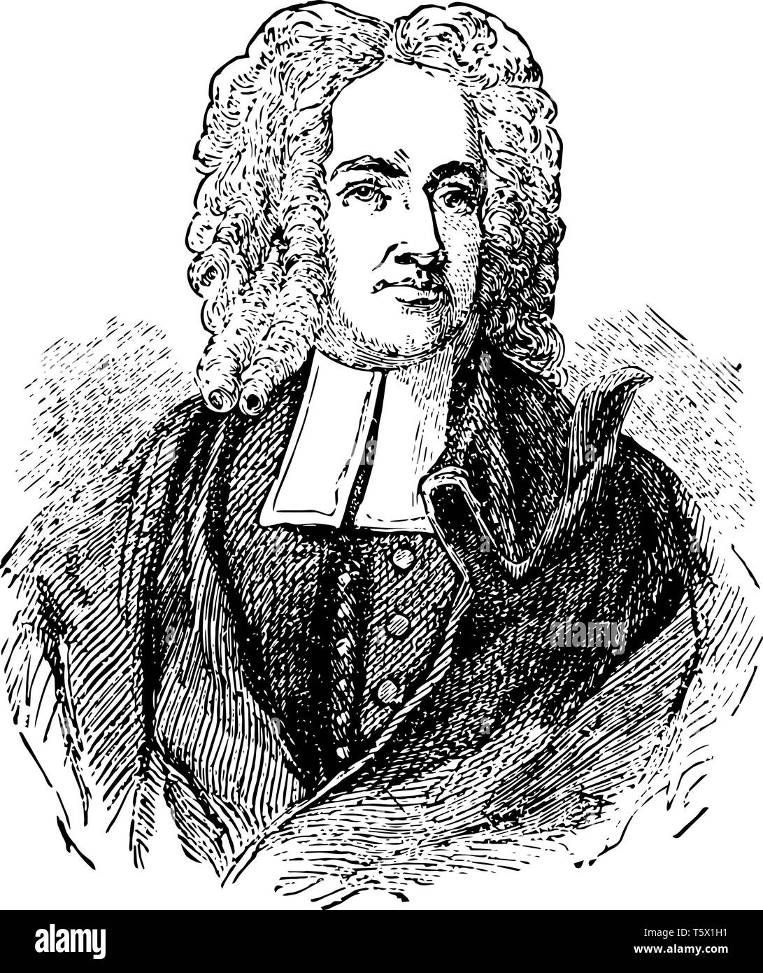 Il cotone Mather fu socialmente e politicamente influente New England puritano ministro prolifico autore e scrittore di pamphlet vintage disegno della linea o engra Illustrazione Vettoriale