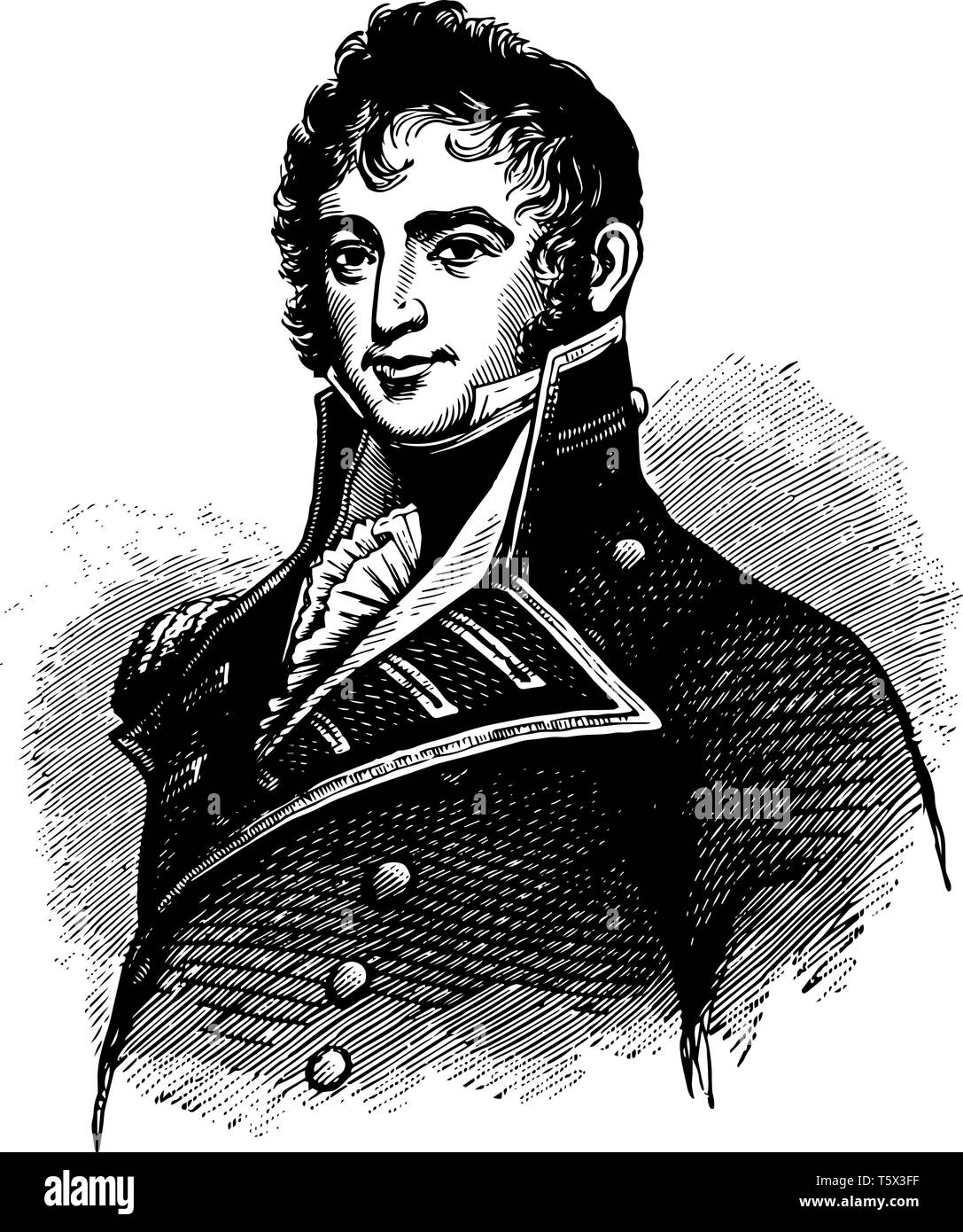 James Lawrence 1781 al 1813 egli era un American naval officer vintage disegno della linea di incisione o illustrazione Illustrazione Vettoriale