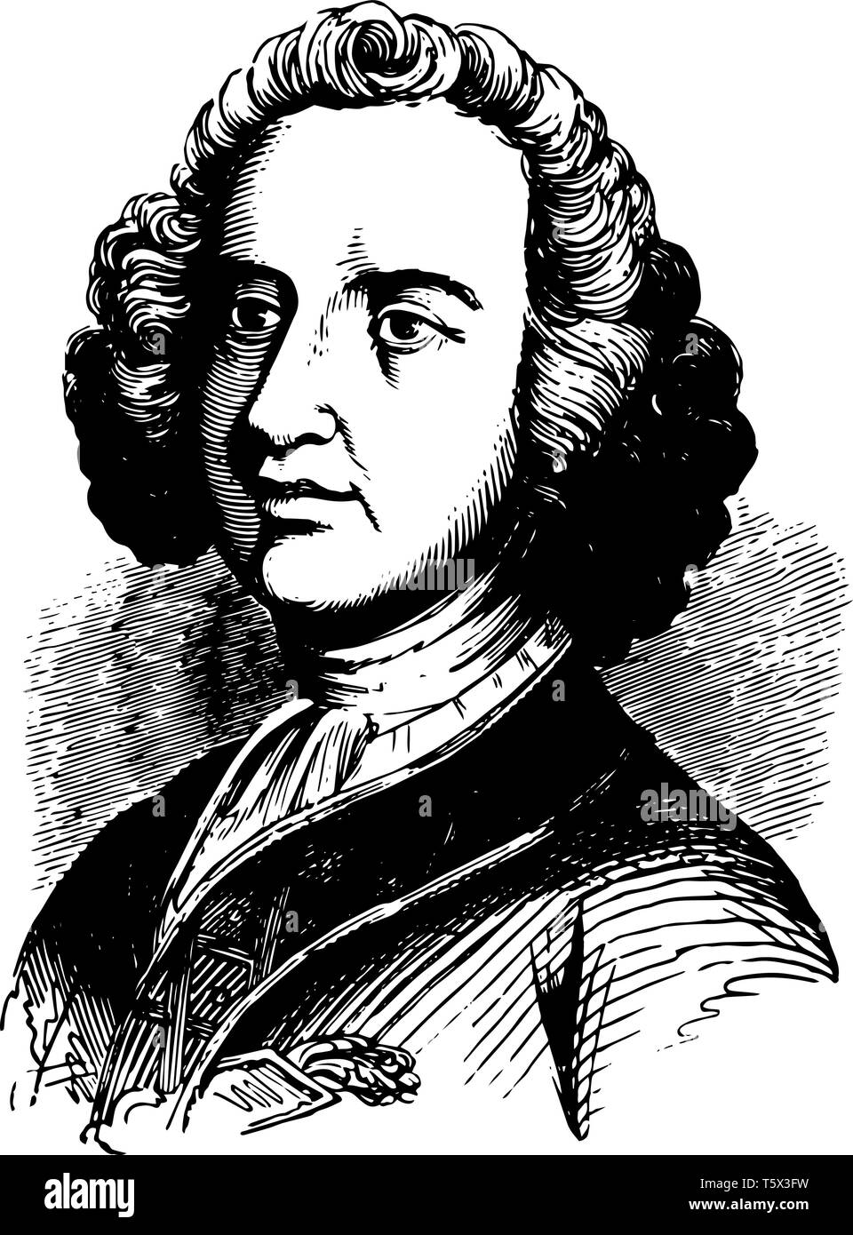 Sir William Johnson c.1715 a 1774 egli era un Anglo Irish ufficiale dell'impero britannico e il maggiore generale vintage disegno della linea o incisione illustr Illustrazione Vettoriale