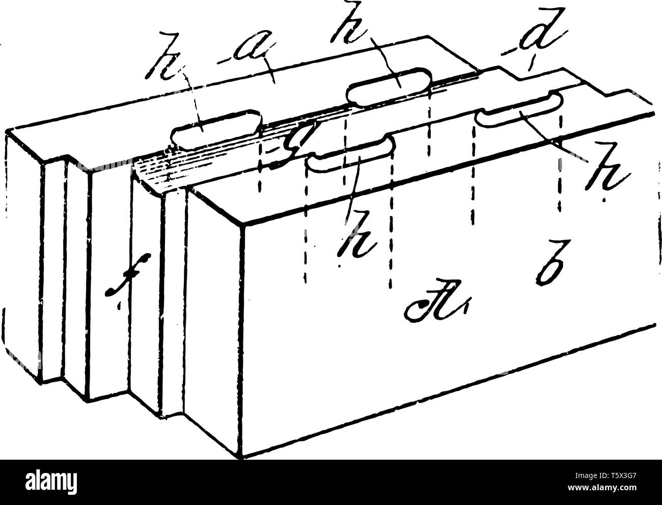 Blocco di costruzione oggetto degli artefatti oggetto fisico unità tutto vintage disegno della linea di incisione o illustrazione. Illustrazione Vettoriale