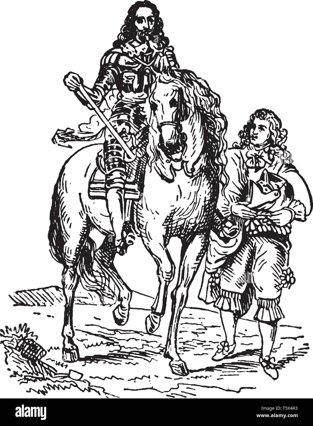 Carlo I e portatore di armor è stato colui che ha tenuto una spada e scudo e che gli stava accanto al loro leader che offre protezione da qualsiasi nemico che si alzavano di nuovo Illustrazione Vettoriale