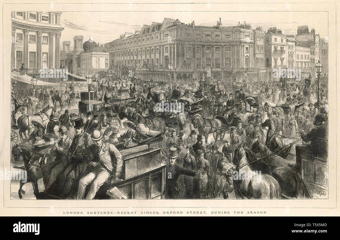 Traffico a Oxford Circus,Londra,nel 1875 Foto Stock