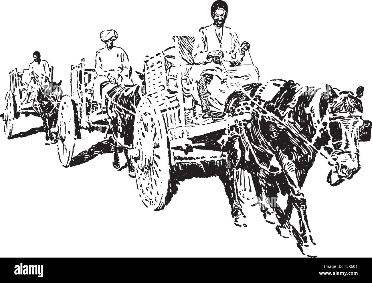 Comissario carrello è un funzionario governativo incaricato di omissione o di un ufficiale ecclesiastico, vintage disegno della linea di incisione o illustrazione. Illustrazione Vettoriale