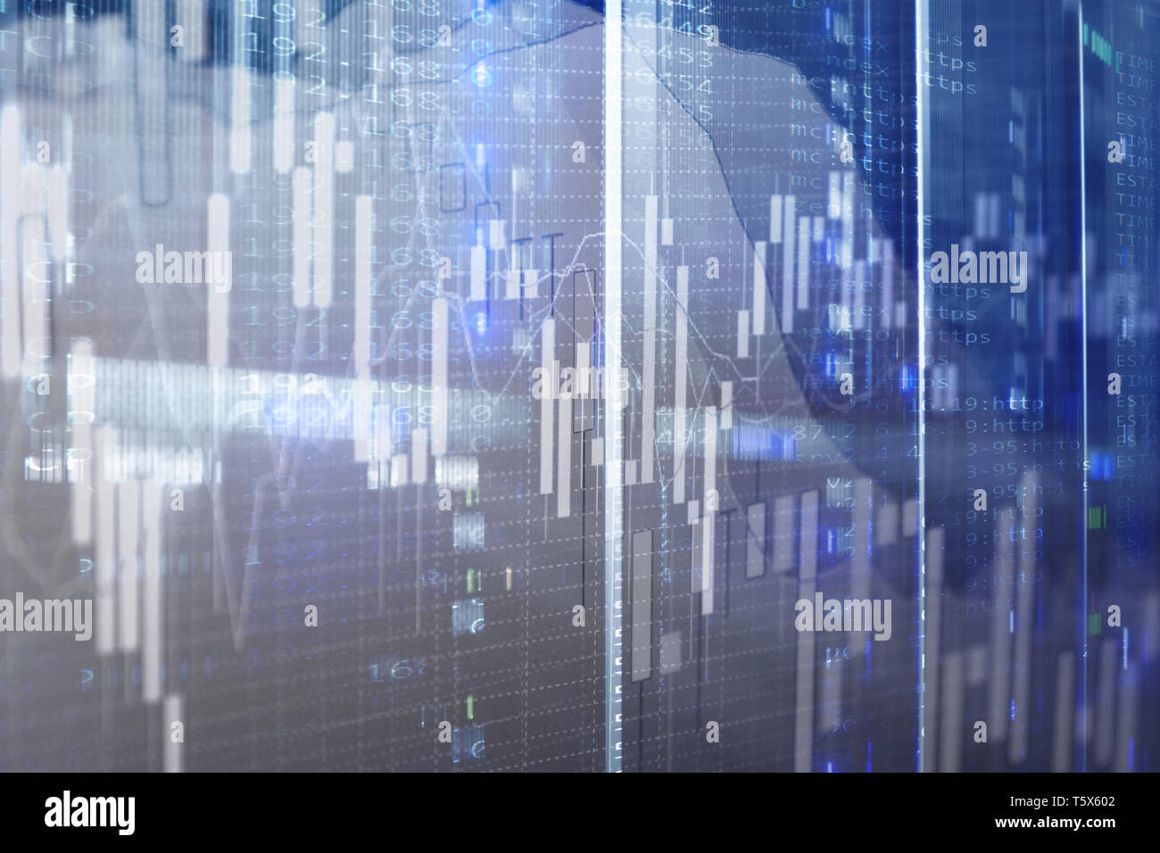 Broker centro di monitoraggio. Il mercato azionario management center. Gli algoritmi di trading sulla sala server. Foto Stock