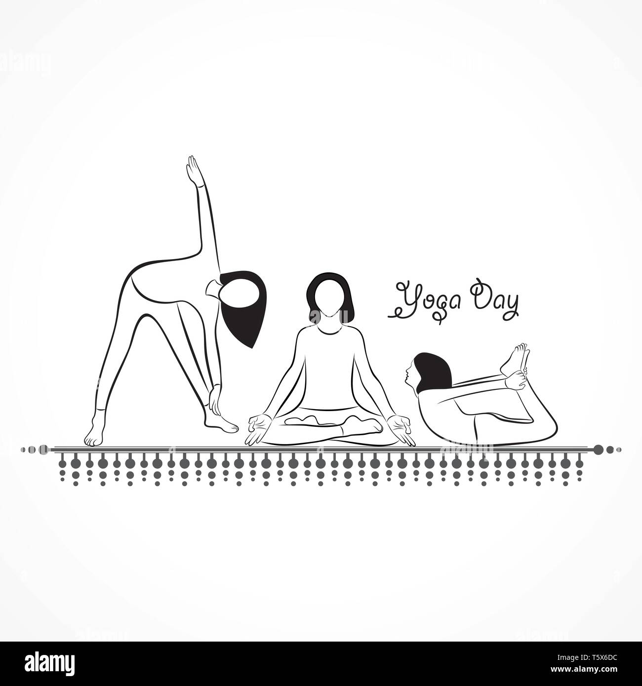 Illustrazione della donna facendo YOGASAN per International Yoga Day il 21 giugno Illustrazione Vettoriale