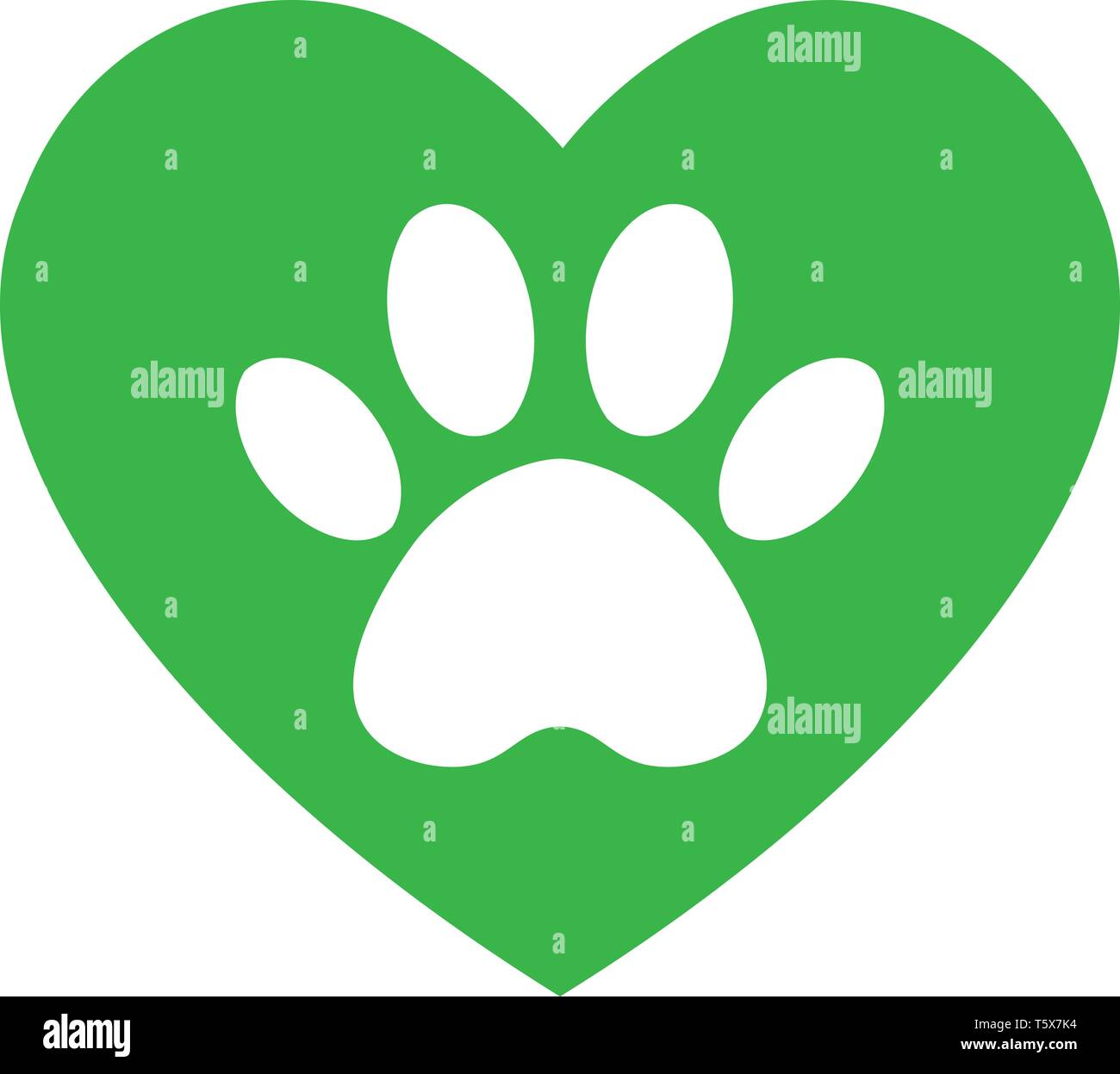 Di cane e di gatto paw stampa nel cuore. Il cane al via nel cuore verde. Illustrazione Vettoriale