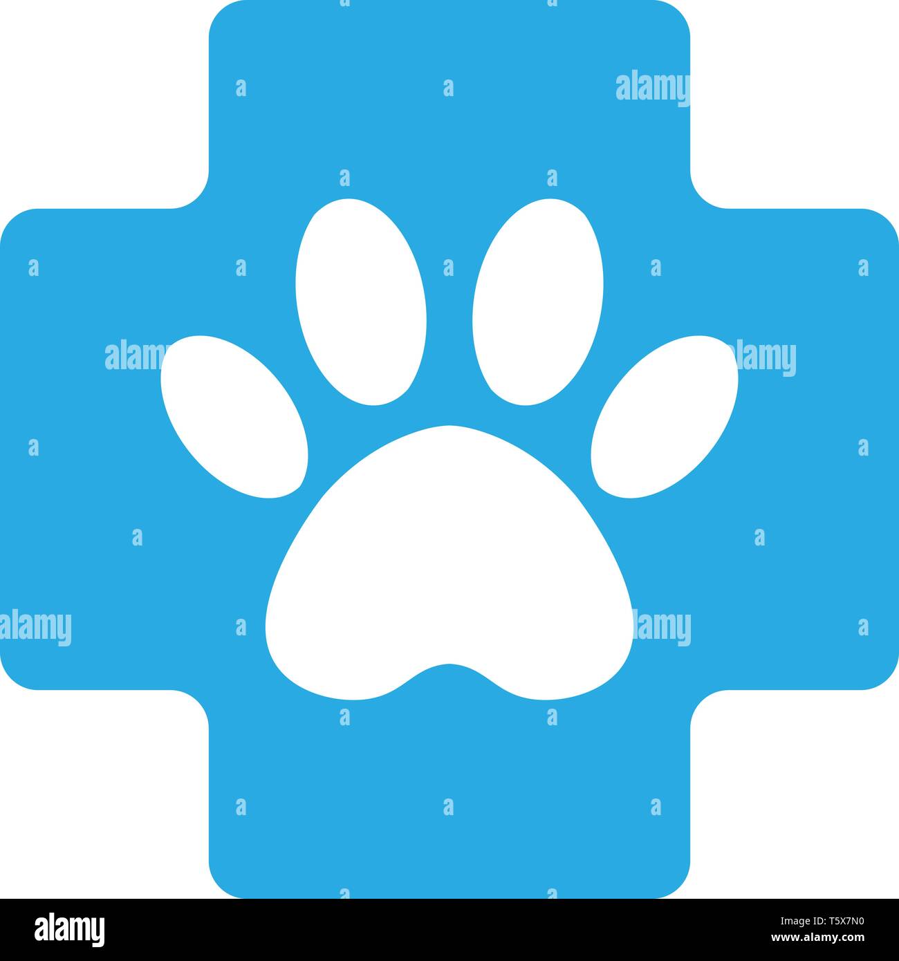 Farmacia veterinaria segno. blue cross con zampa cure veterinarie icona di simbolo. Illustrazione Vettoriale