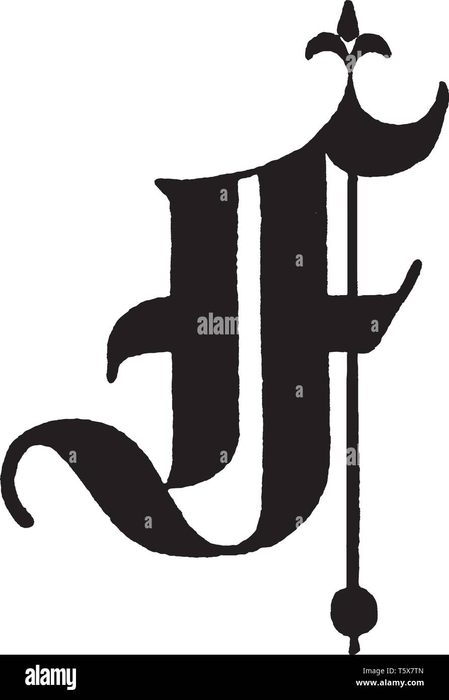 Un vecchio inglese lettera F il testo del titolo, vintage disegno della linea di incisione o illustrazione Illustrazione Vettoriale