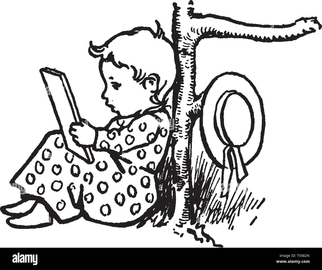 Una lettera maiuscola F con baby, vintage disegno della linea di incisione o illustrazione Illustrazione Vettoriale