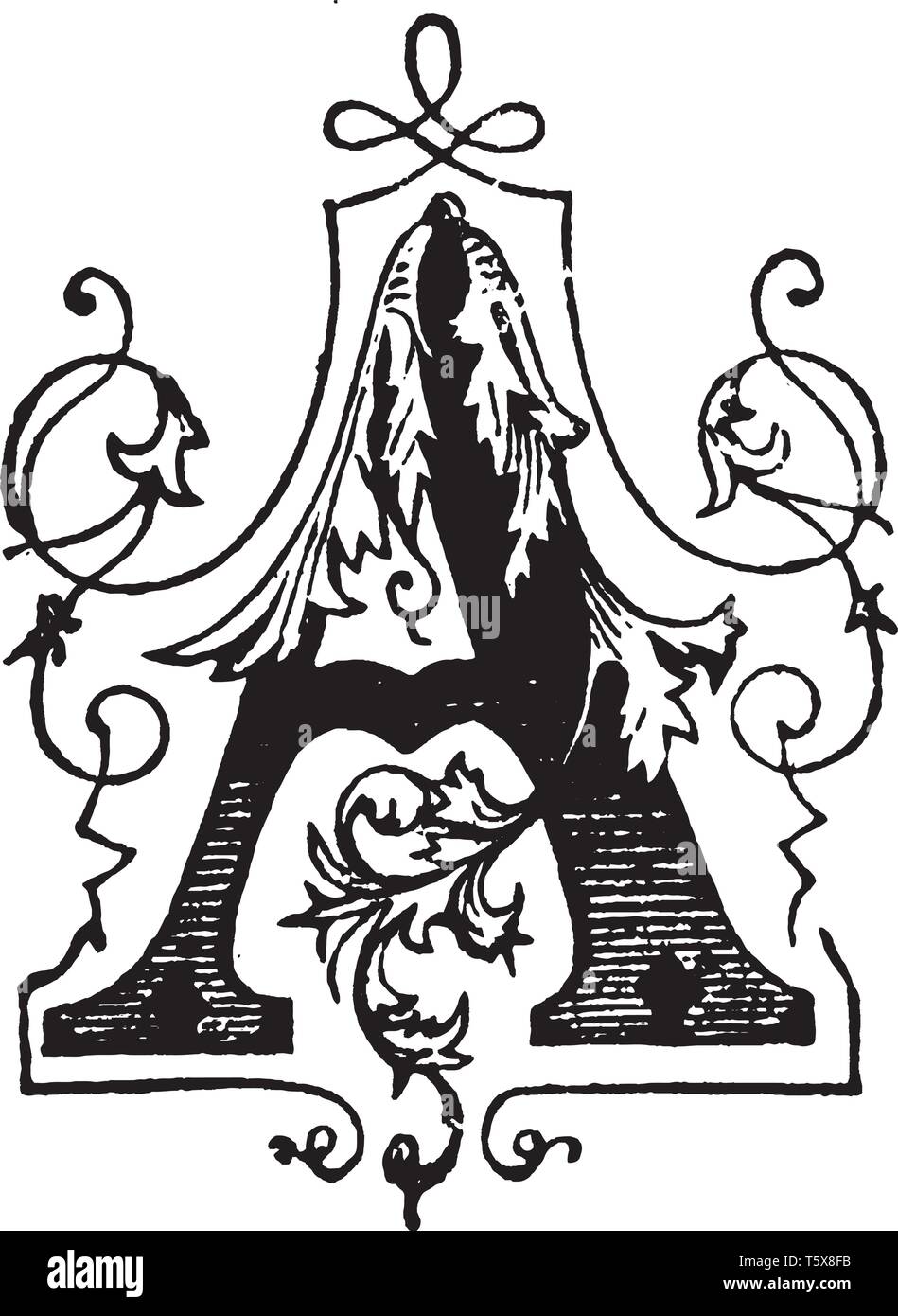 Una pianta ornamentale lettera A maiuscola, vintage disegno della linea di incisione o illustrazione Illustrazione Vettoriale