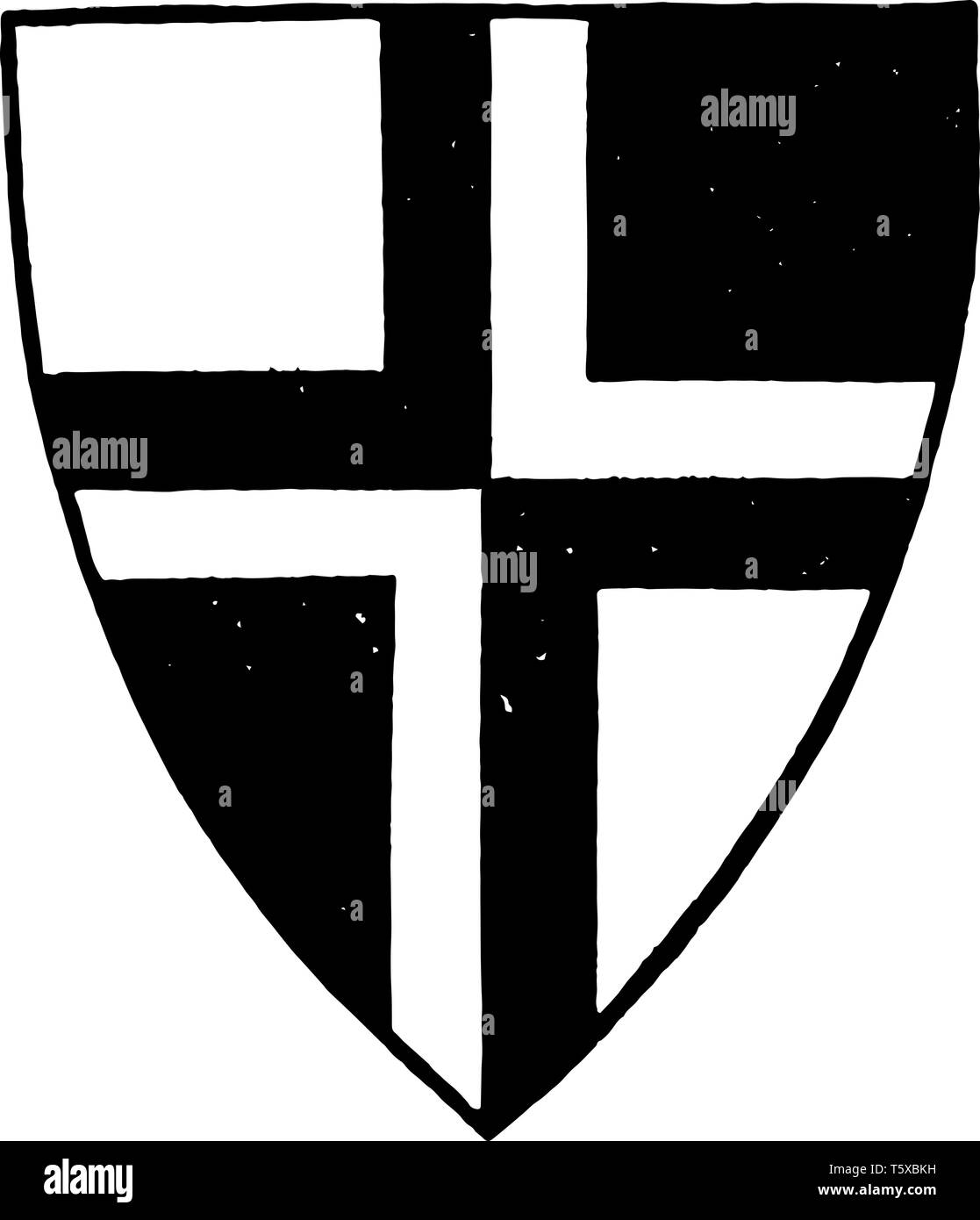 Trimestrale a croce è un taglio trasversale da una linea di separazione vintage disegno della linea di incisione o illustrazione. Illustrazione Vettoriale