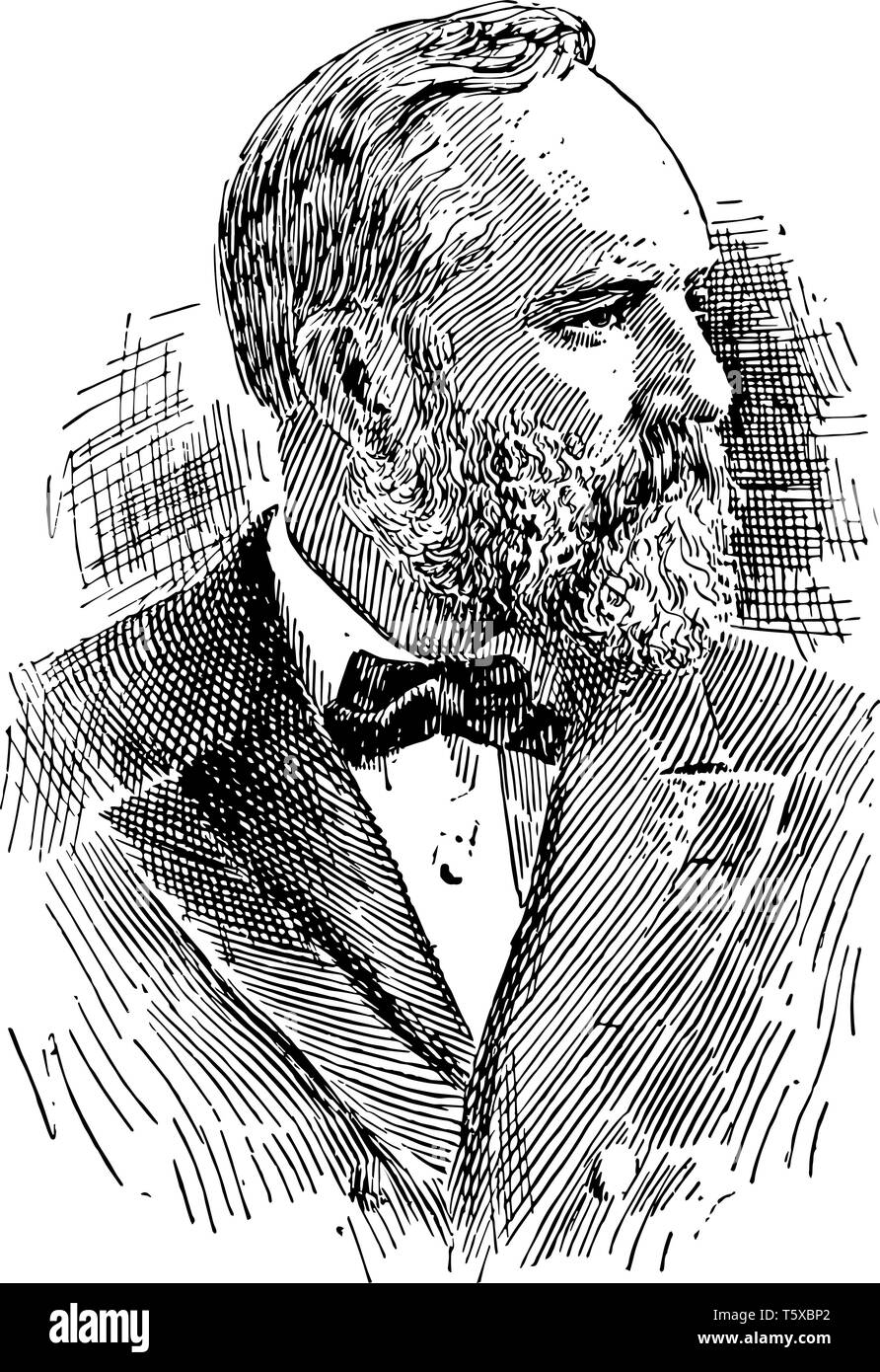 James Abram Garfield 1831 al 1881 egli era il ventesimo presidente degli Stati Uniti e membro della Camera dei rappresentanti degli Stati Uniti da Ohio vintage lin Illustrazione Vettoriale