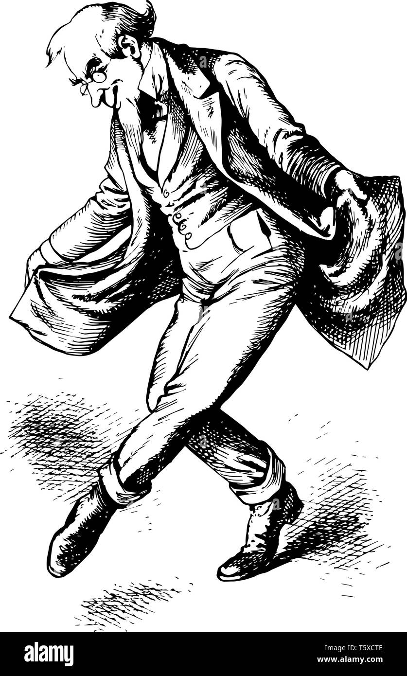 L'uomo Dancing in suo onore nel corpo il disonore e intimorito per ballare in pubblico con la propria schiena con baldoria con le celebrità, vintage disegno della linea o engr Illustrazione Vettoriale
