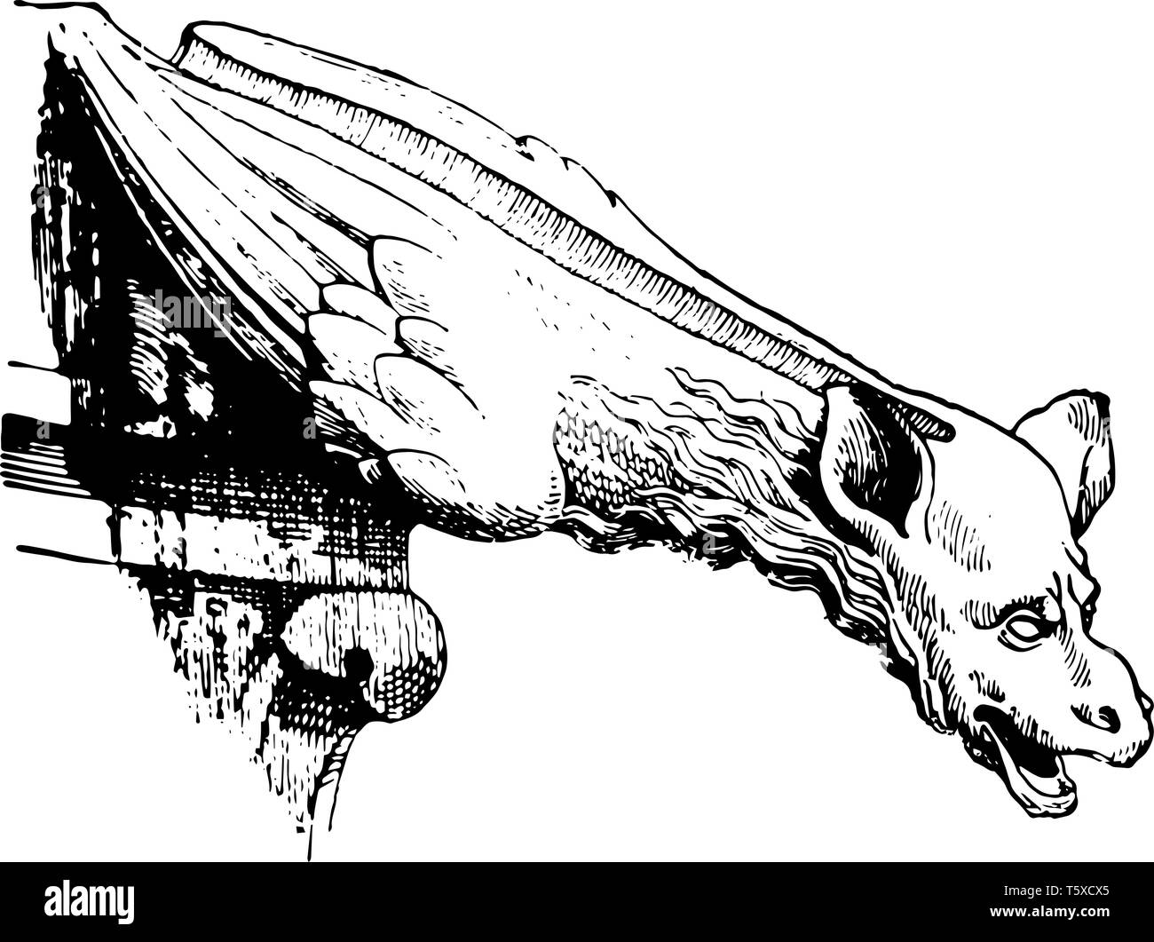 Gargoyle gotica, la cattedrale del XIII secolo, la Sainte-Chapel, Parigi, Francia, architettura gotica, acqua, vintage disegno della linea di incisione o illustrazione. Illustrazione Vettoriale