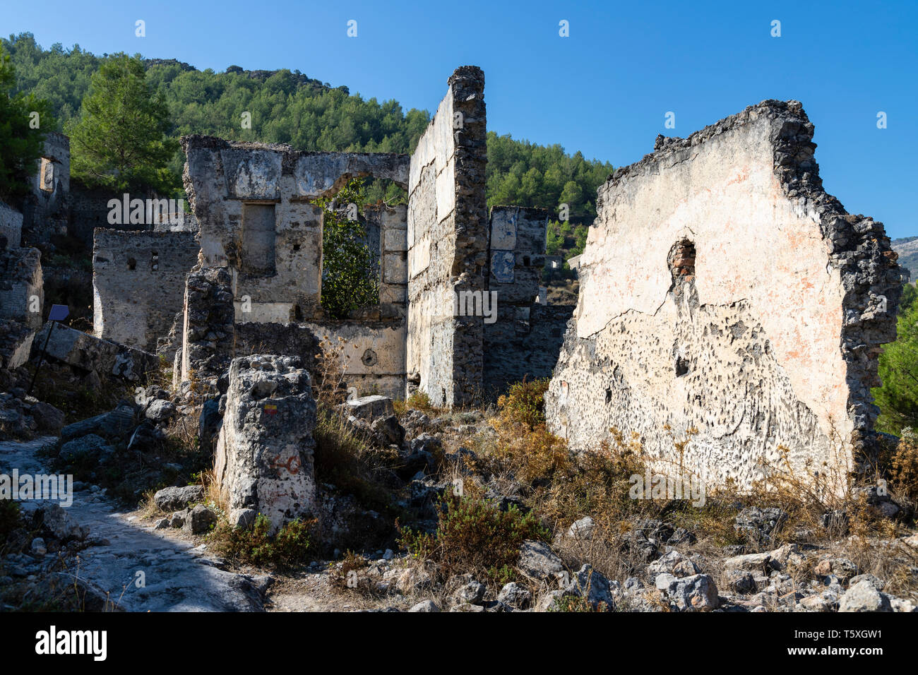 Turchia, Fethiye, Kayakoy (Mugla) città fantasma, un ex colonia greca ed ora una città abbandonate e open air museum Foto Stock