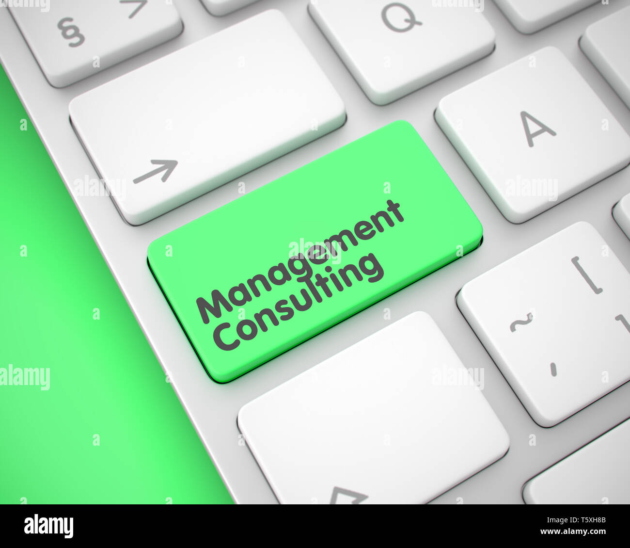 Management Consulting scritto sul tasto verde della moderna della tastiera del computer. Il concetto di business: Management Consulting sulla tastiera moderna giacente sul Foto Stock