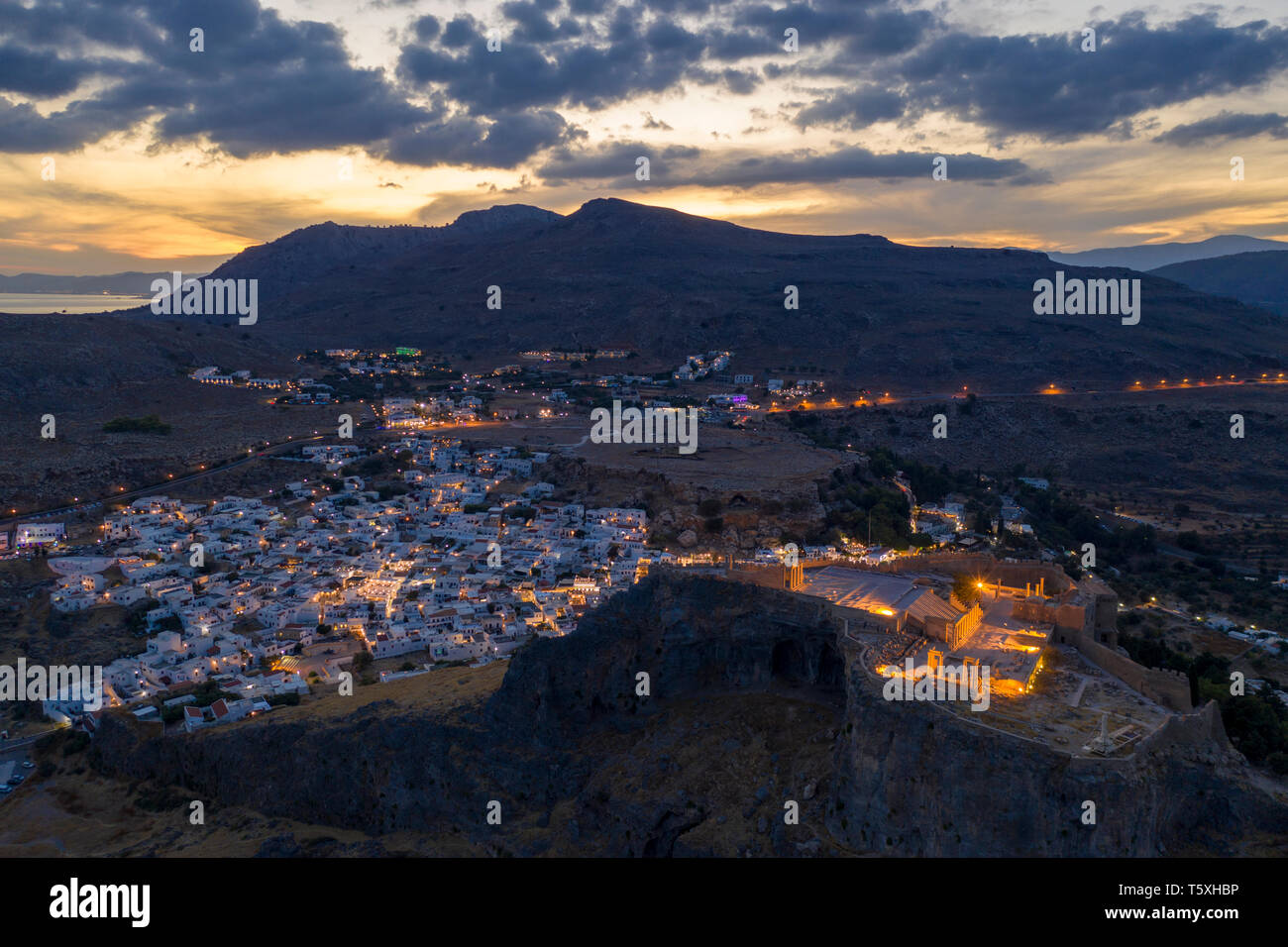 La Grecia, Rodi, Acropoli di Lindos Foto Stock