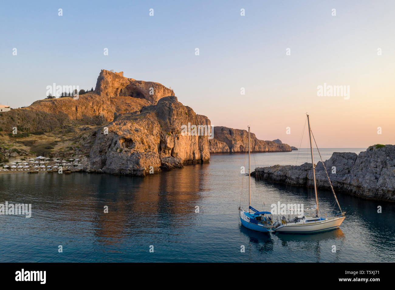 La Grecia, Rodi, Acropoli di Lindos Foto Stock