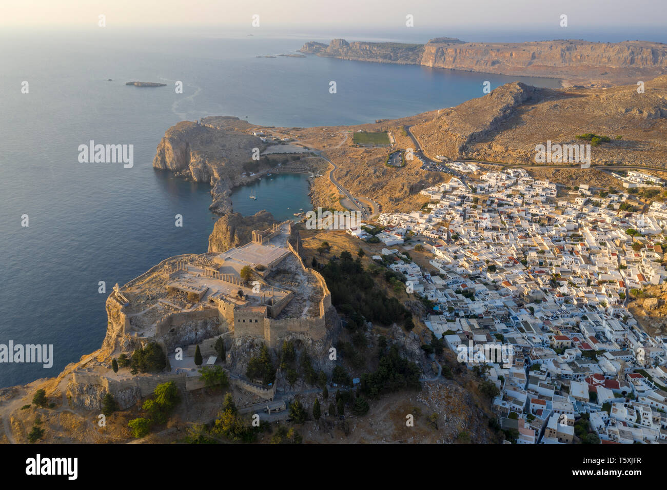 La Grecia, Rodi, Acropoli di Lindos Foto Stock