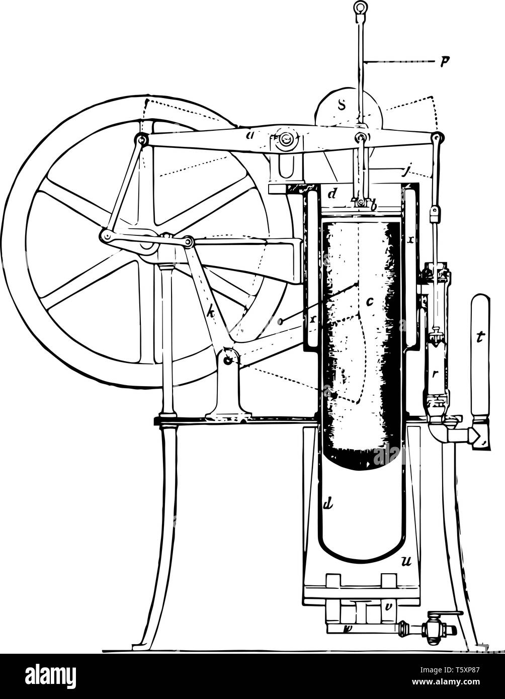 Questa immagine rappresenta la funzione di aria motore, vintage disegno della linea di incisione o illustrazione. Illustrazione Vettoriale
